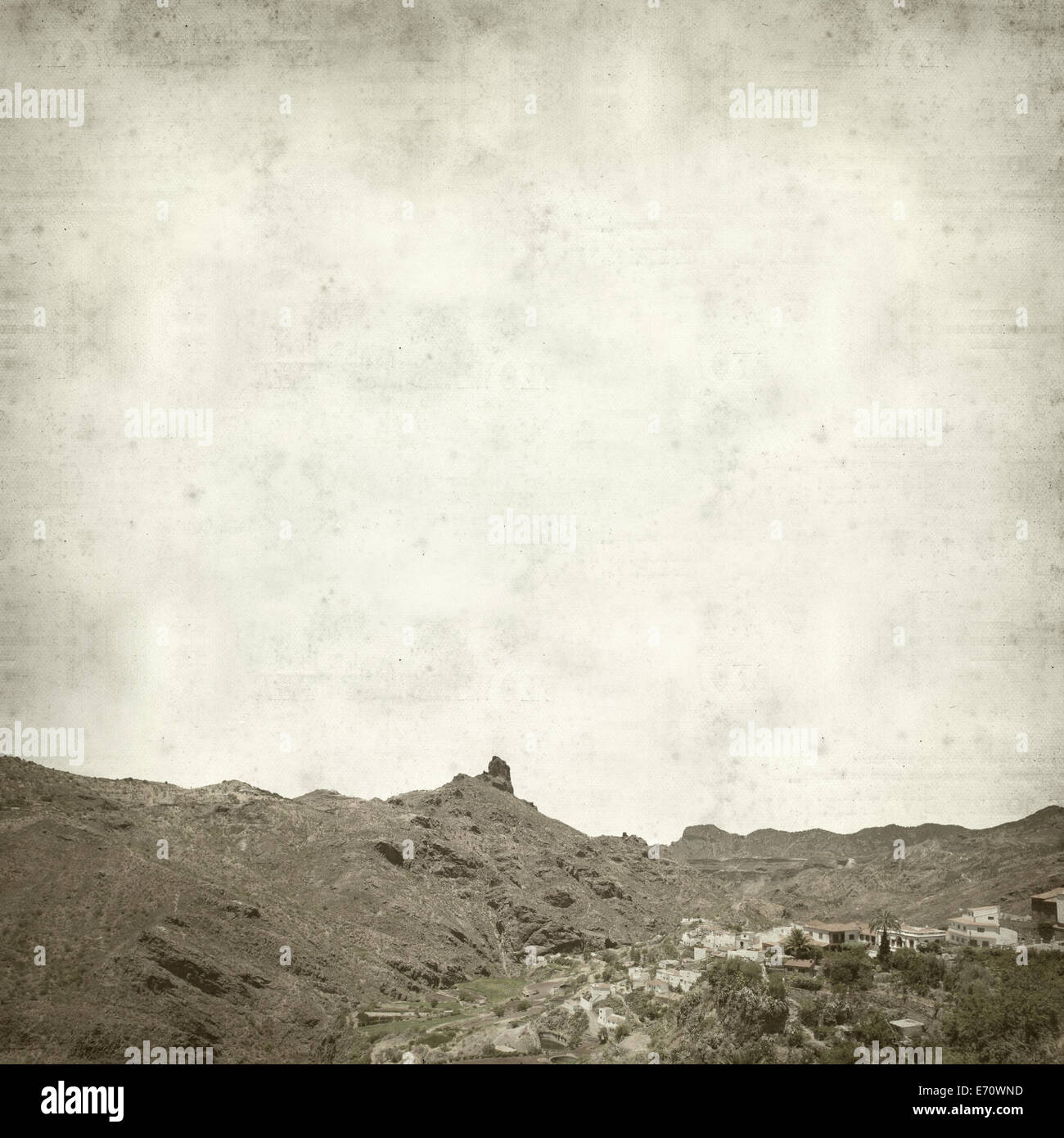 textured old paper background with volcanic plug Roque Bentayga, Gran Canaria Stock Photo Alamy