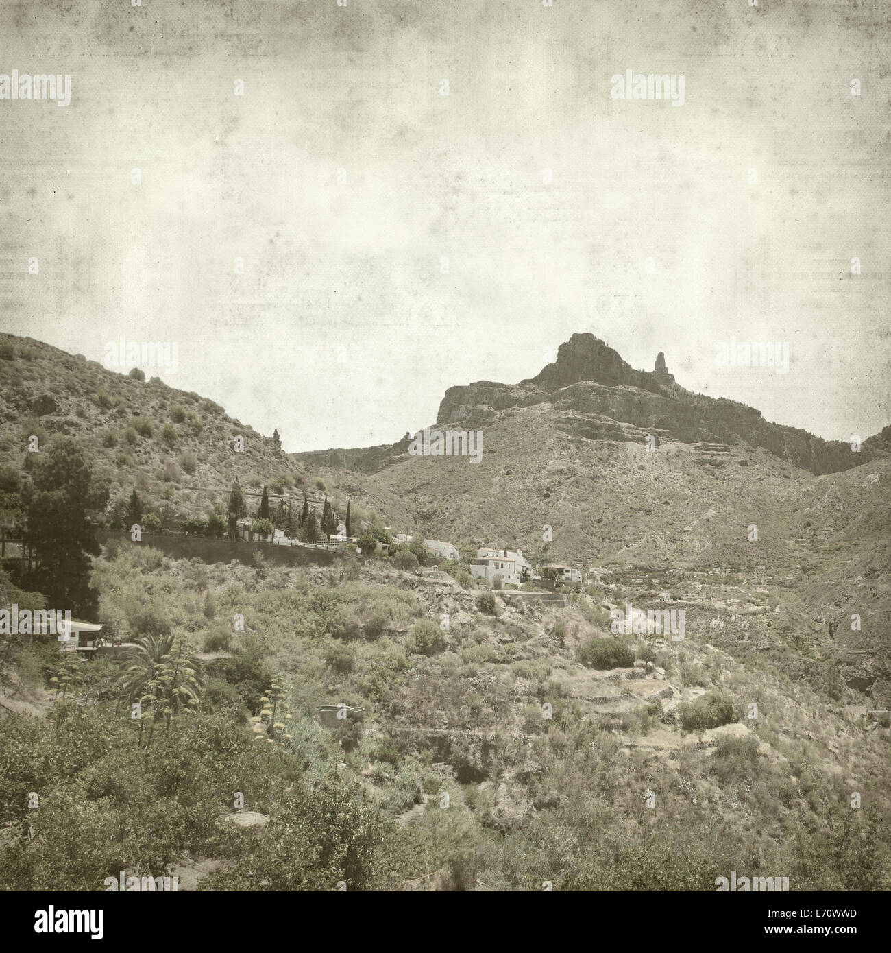 textured old paper background with volcanic plug Roque Nublo, Gran Canaria Stock Photo Alamy