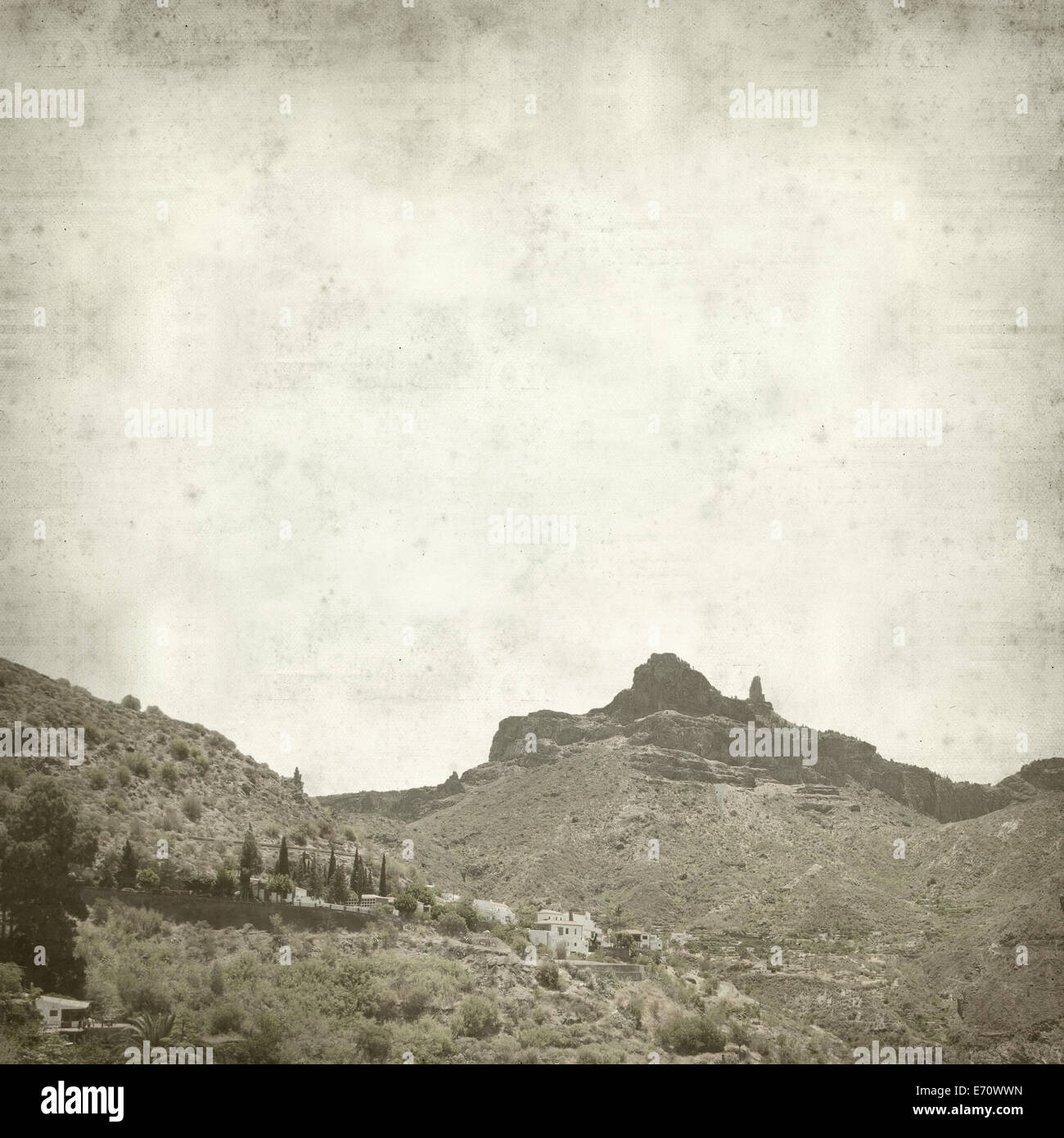textured old paper background with volcanic plug Roque Nublo, Gran Canaria Stock Photo Alamy