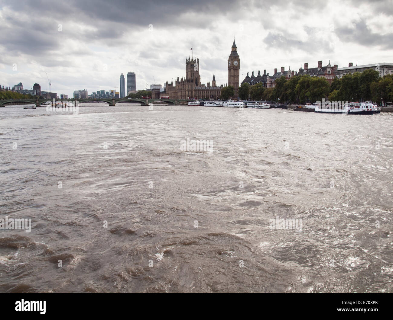 westminster palace, westminster bridge and big ben viewed from the river thames Stock Photo