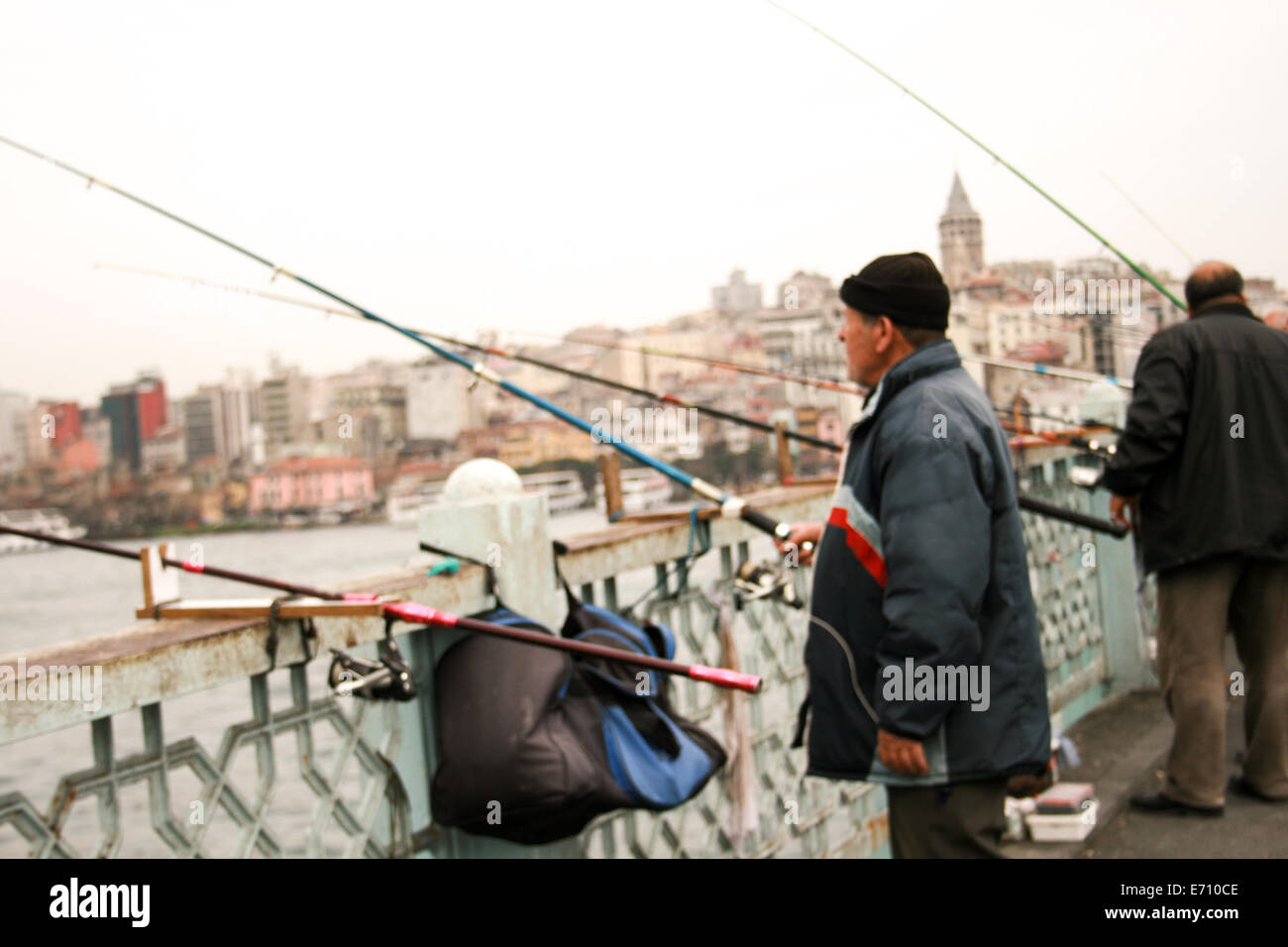 Fishing in Istanbul, Turkey. Stock Photo