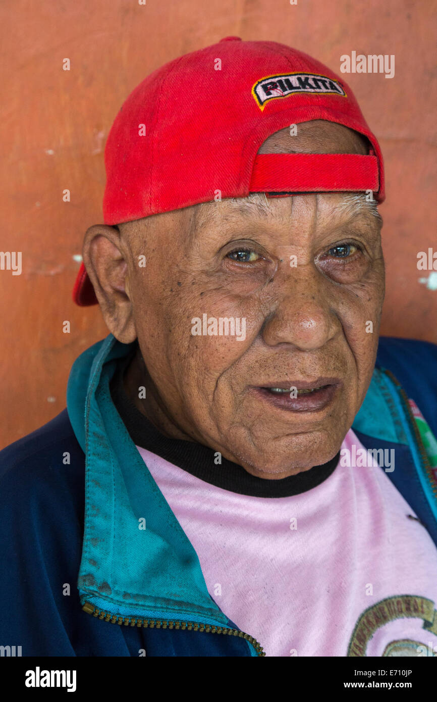 Borobudur, Java, Indonesia.  Rural Javanese Man in Baseball Cap. Stock Photo