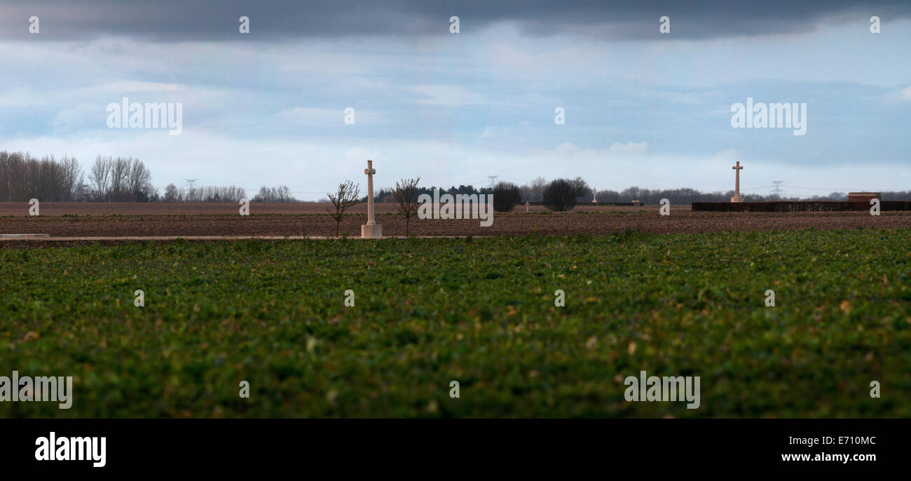 Somme WW1 Battlefield, July 1st-November 1916, France. Four Cemeteries above Beaumont Hamel. February 2014 Left to Right in phot Stock Photo