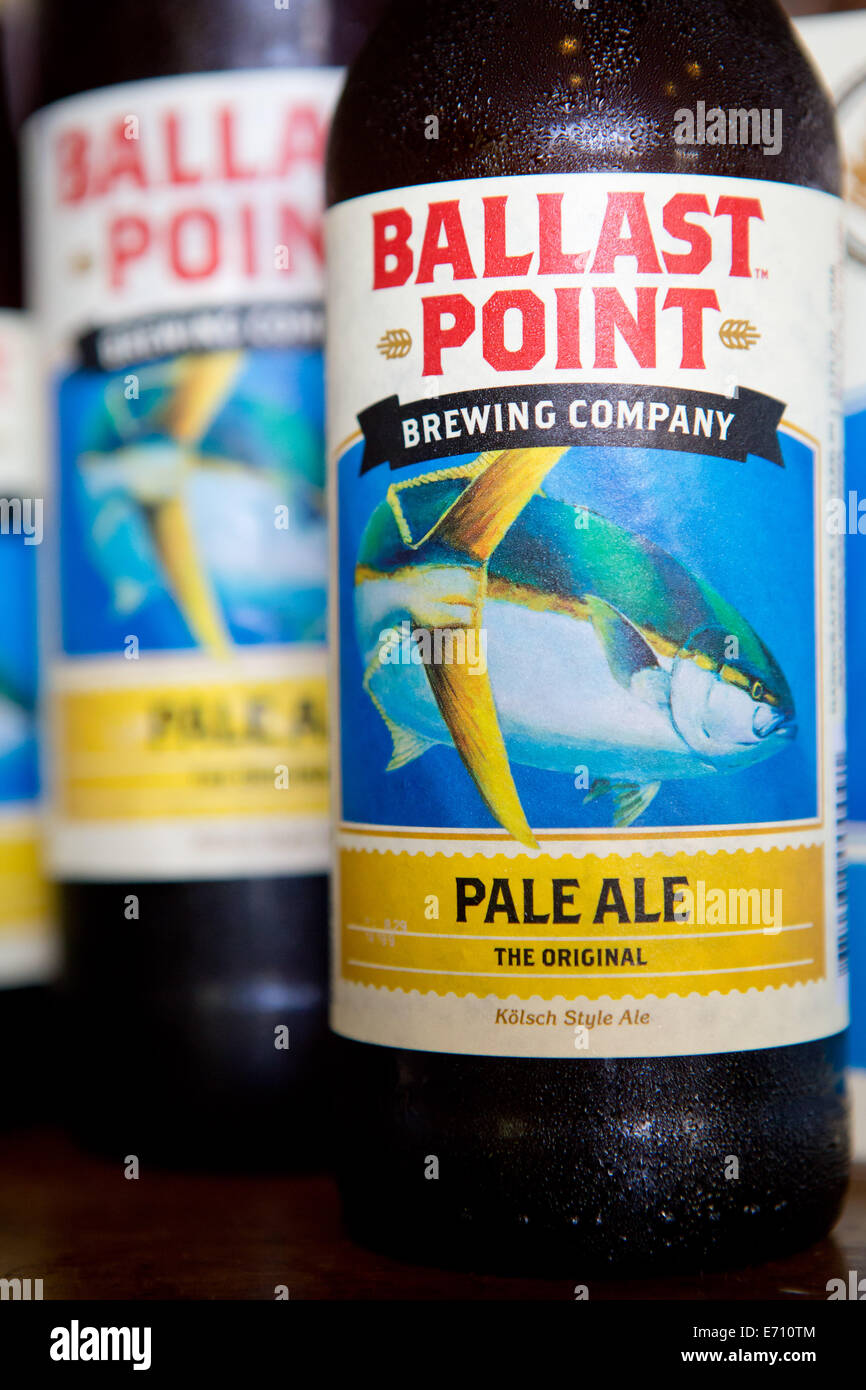 Bottles with Pale Ale, Koelsch Style Ale in tasting room of the Ballast