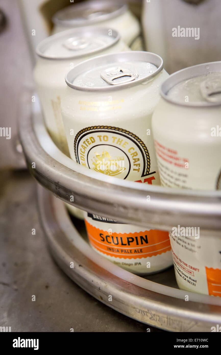 Beer cans at the Ballast Point Brewing Company, a micro brewery in San