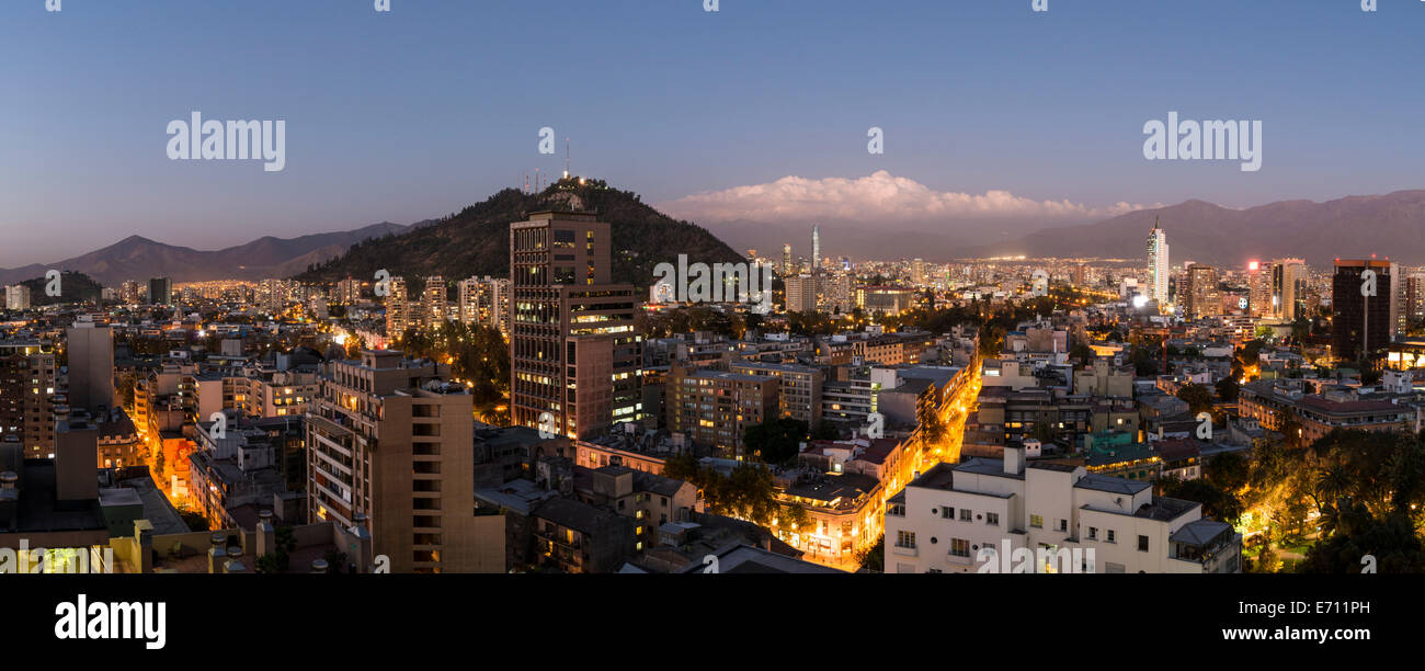 Aerial view of Central Santiago City at night, Santiago, Chile Stock Photo