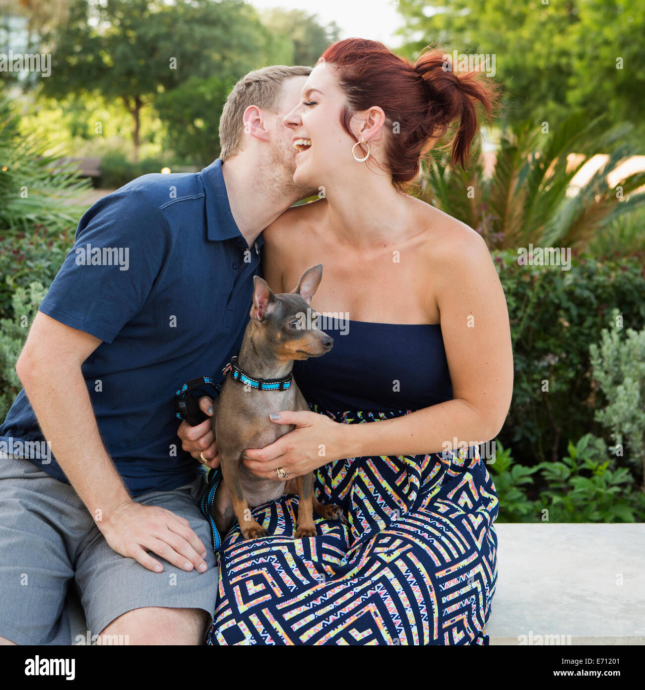 A couple playing with their small dog in the park Stock Photo - Alamy