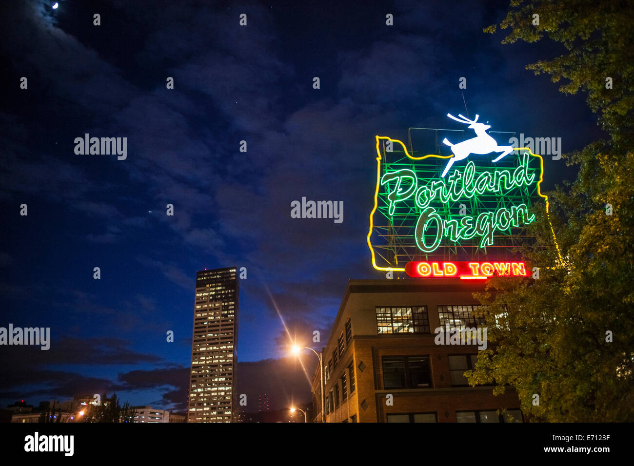 Neon sign for Old Town, Portland, Oregon, US Stock Photo Alamy