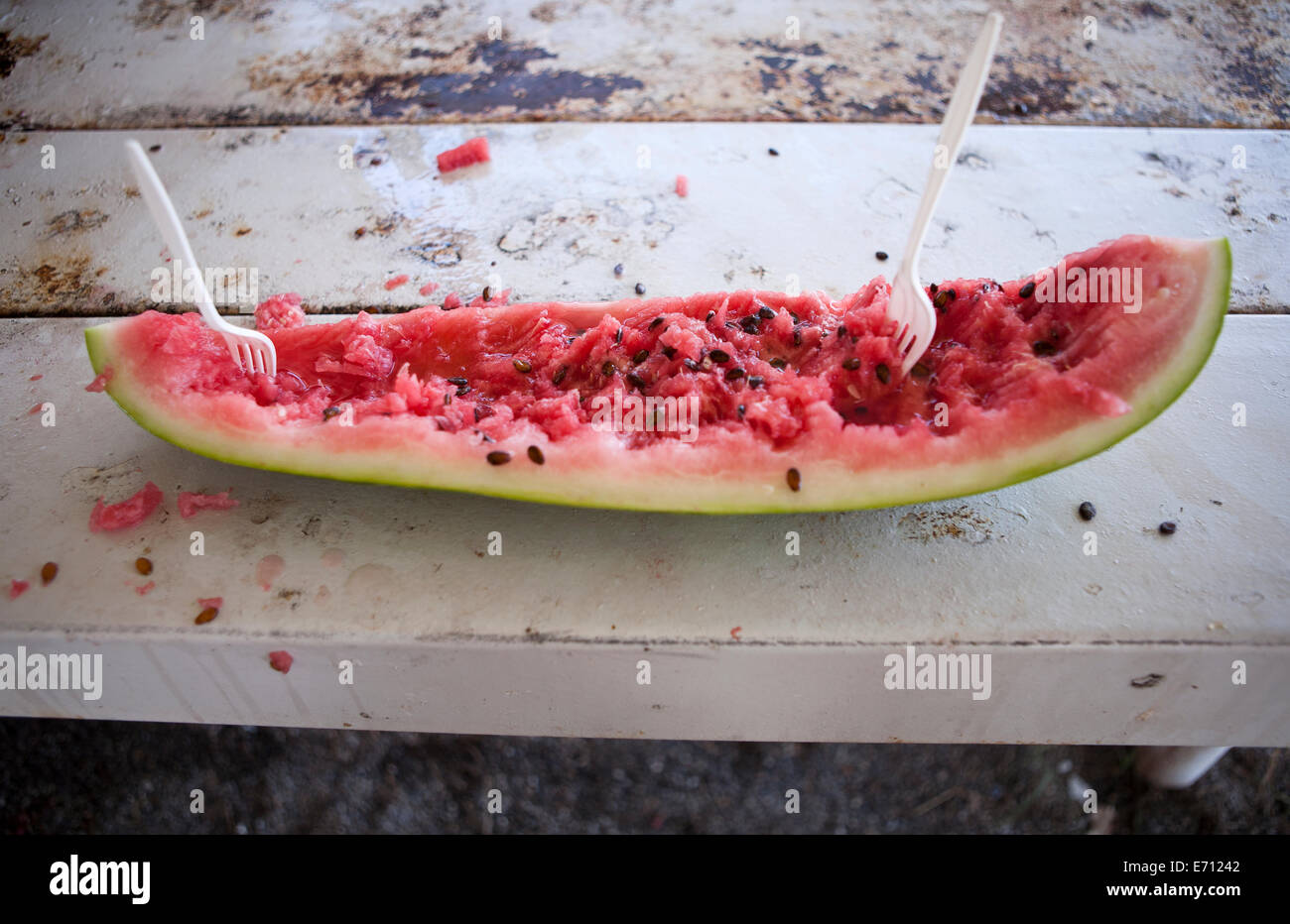 Slice of watermelon, completely eaten Stock Photo