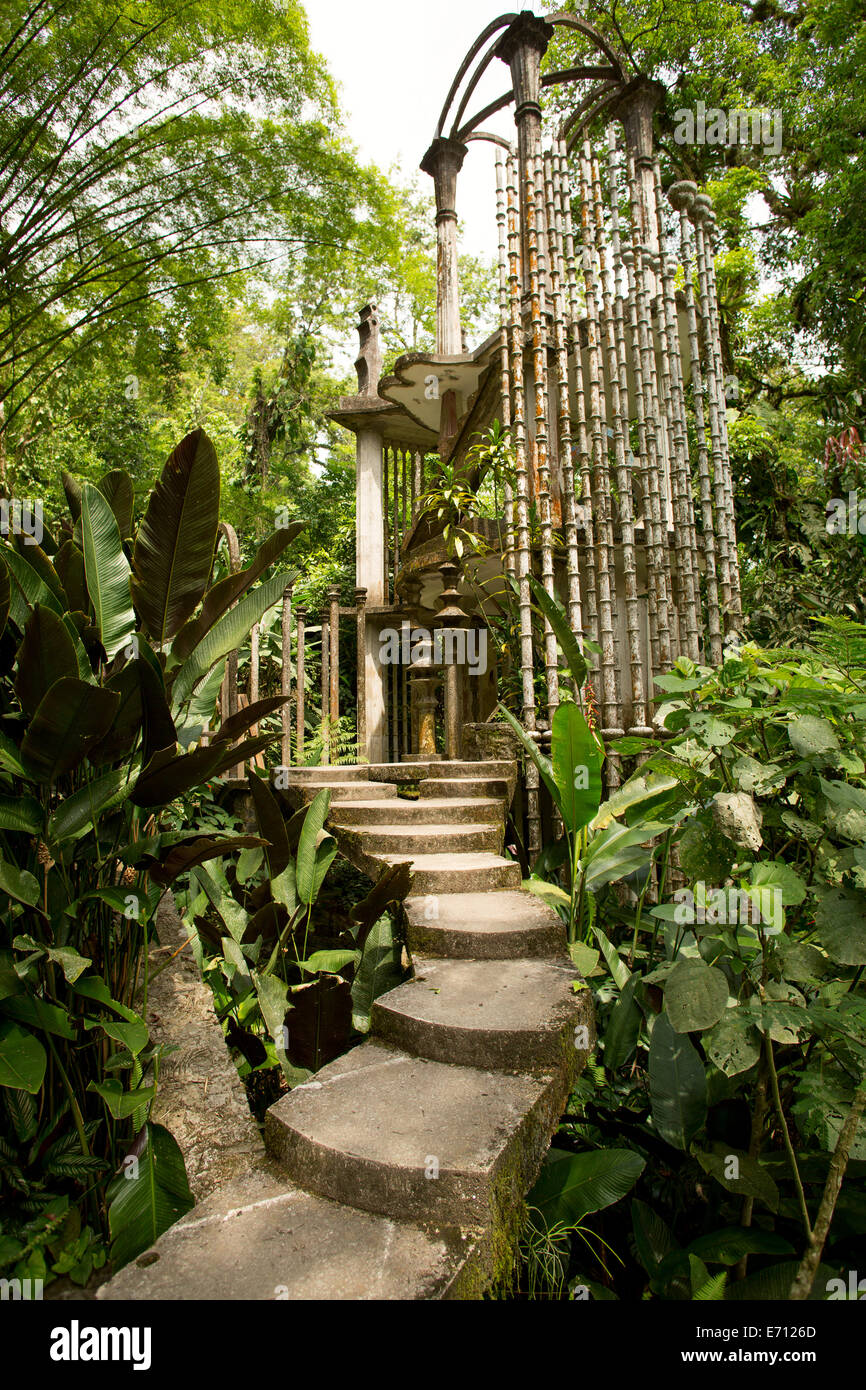 unfinished surrealistic concrete structure in the jungle at Las Pozas, Mexico Stock Photo