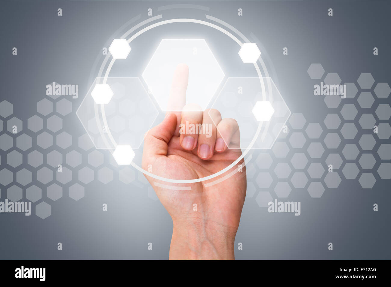 Hand pushing virtual symbol hi-res stock photography and images - Alamy