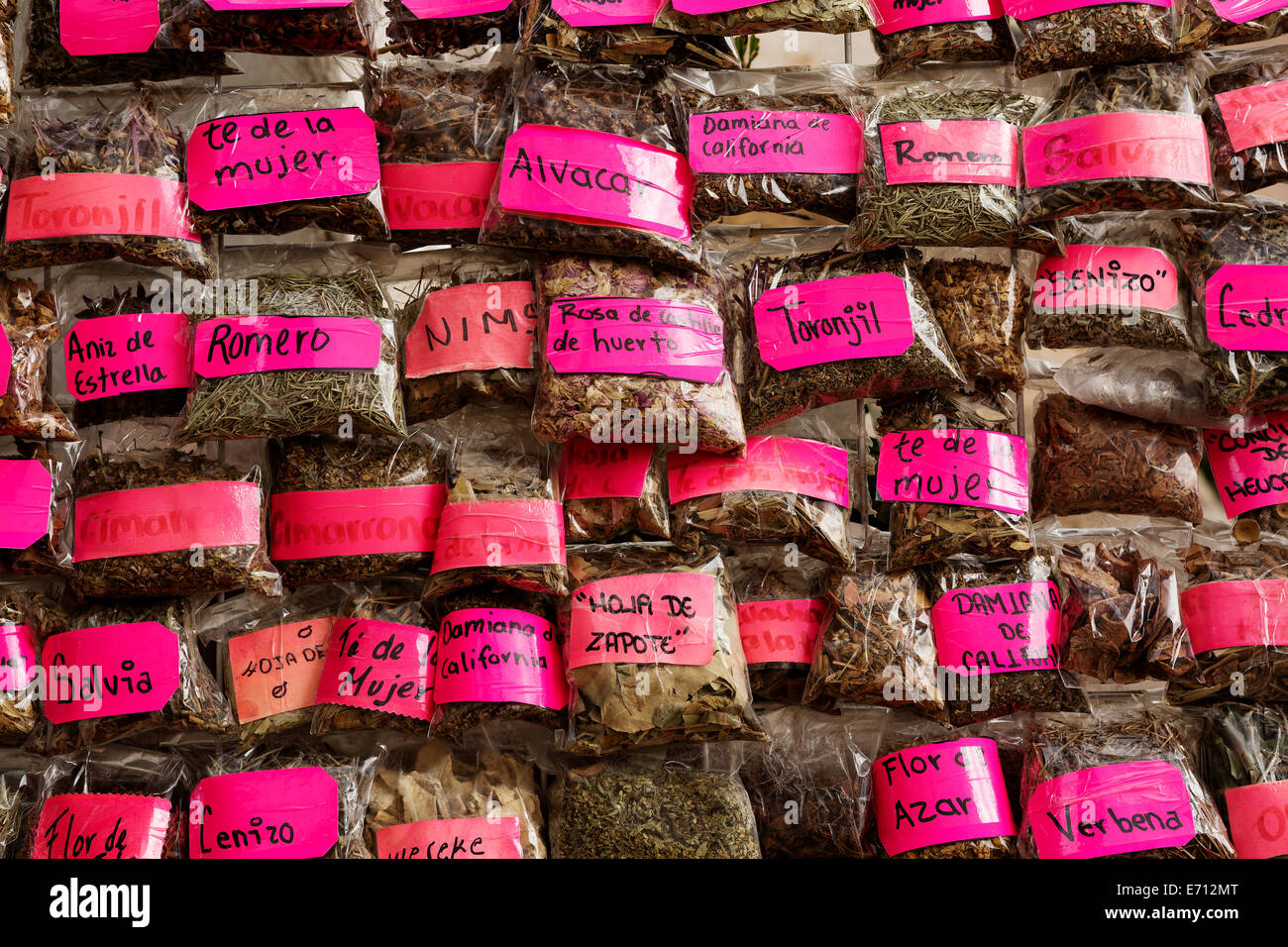 Mexican naturopath herbs sold at street vendors Stock Photo