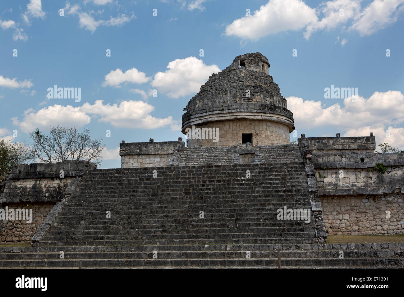 Mayan observatory building in Chichen Itza Stock Photo