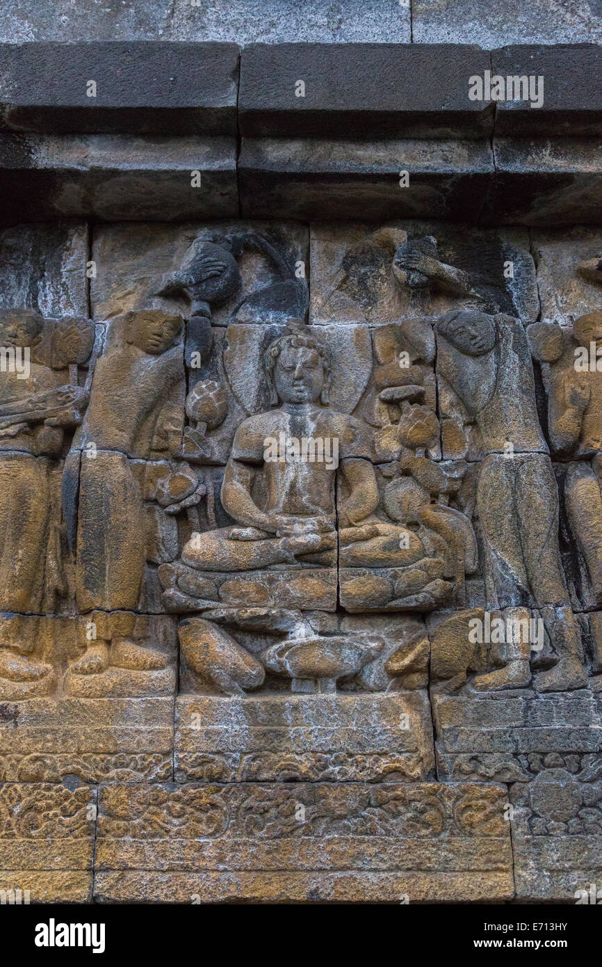 Borobudur, Java, Indonesia. Detail in Bas-relief Carvings Depicting ...
