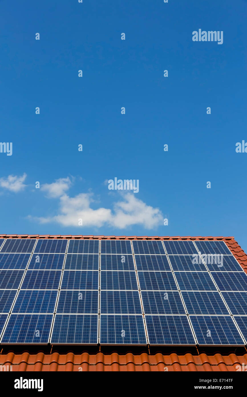 Solar panels on a rooftop, partial view Stock Photo