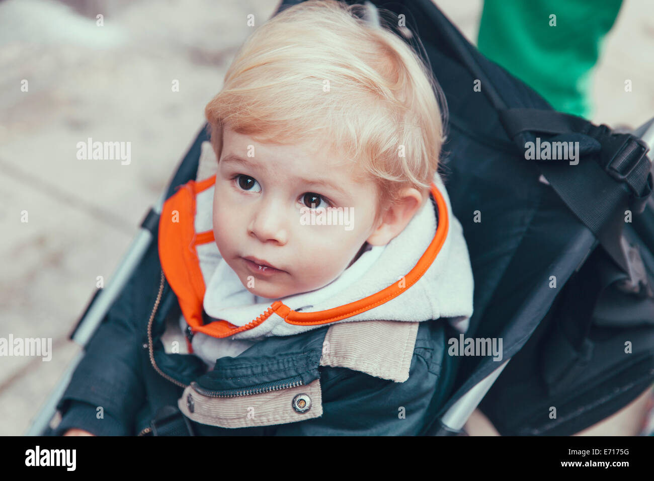 Italy, Sicily, Palermo, Blond boy in stroller Stock Photo