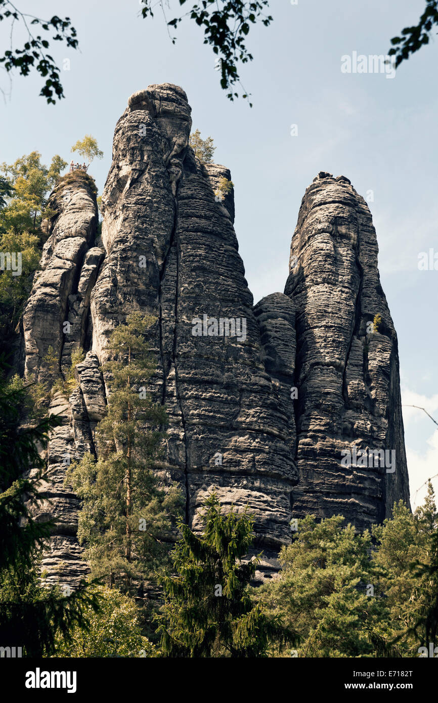 Germany, Saxony, view to Elbe Sandstone Mountains at Rathen area Stock Photo