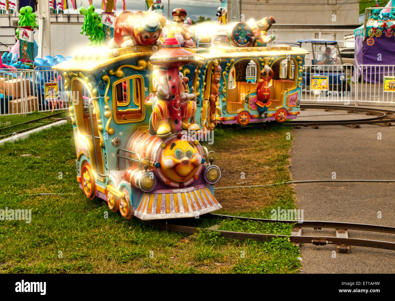 children's train ride at a fair Stock Photo