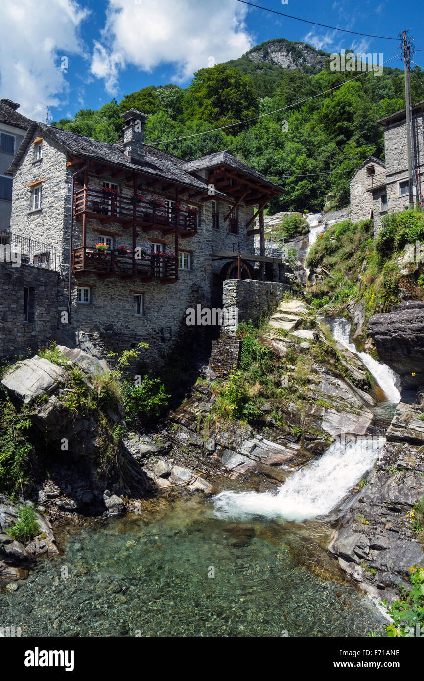 Switzerland, Ticino, Valle Onsernone, Water mill in the mountian village Vergeletto Stock Photo