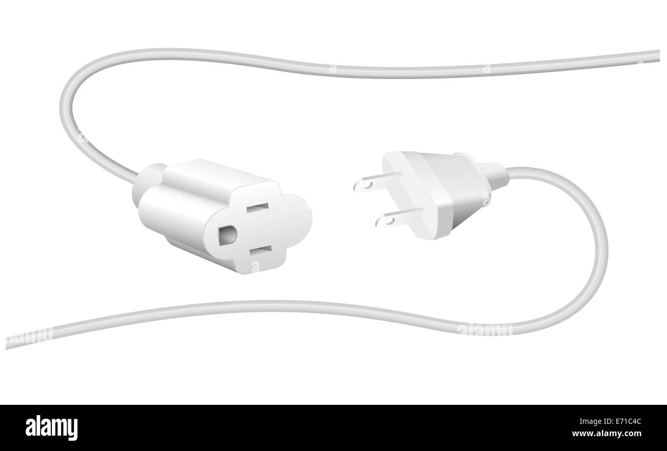 Extension cable and plug - NEMA connector – to connect electrical equipment. Stock Photo