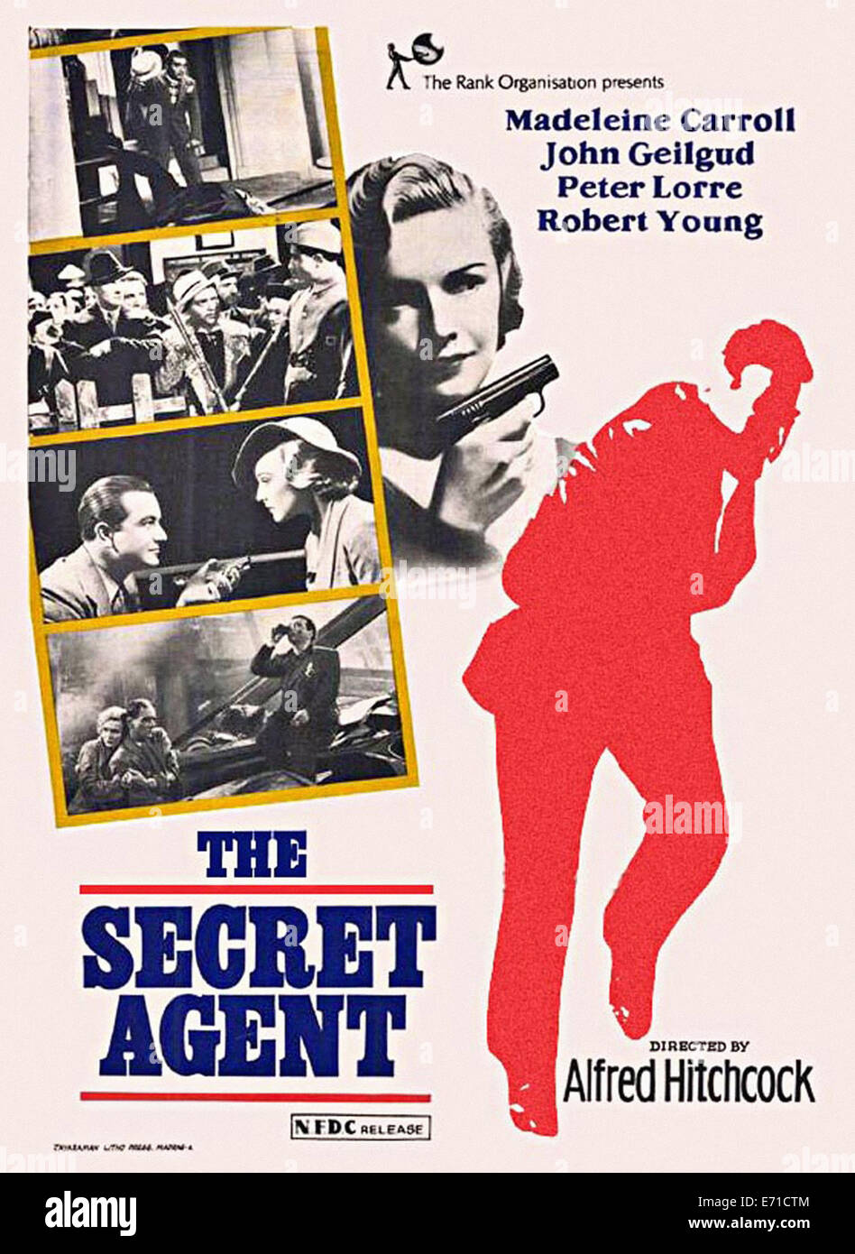 Secret Agent Movie Poster Director Alfred Hitchcock 1936 Stock