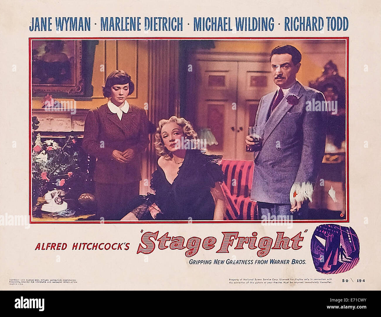 Stage Fright - Lobby Card - Director: Alfred Hitchcock  - 1950 Stock Photo