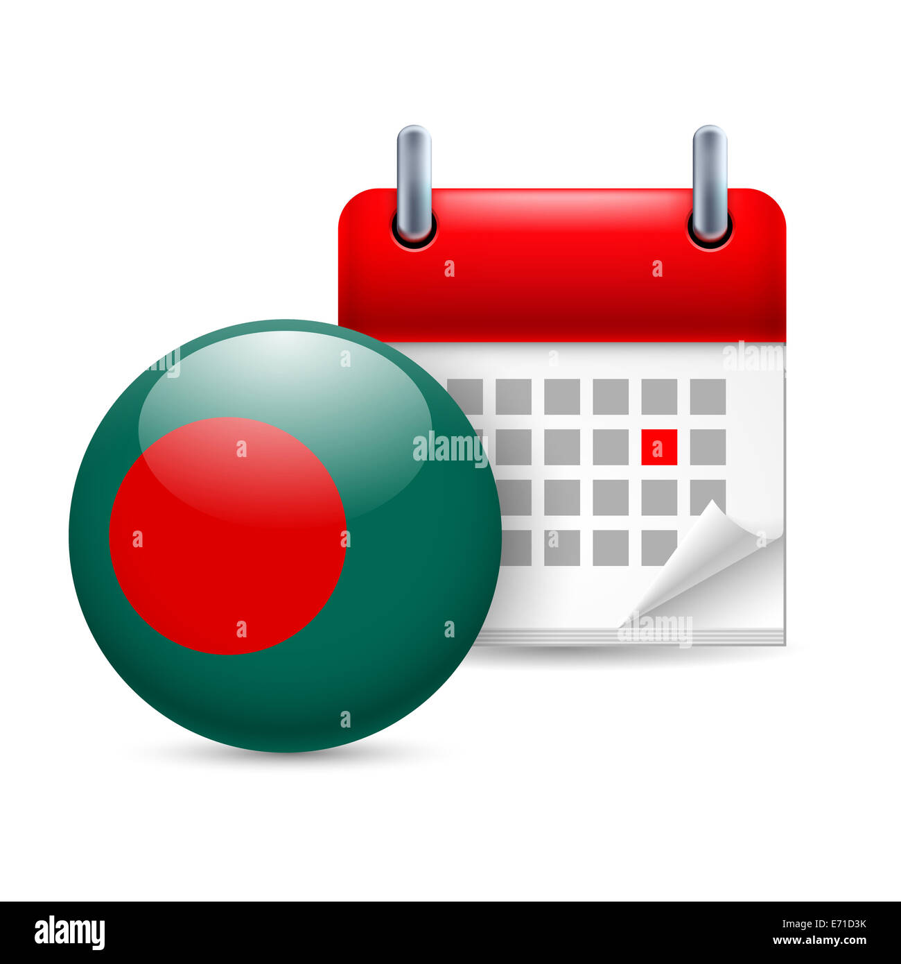 Calendar and round Bangladeshi flag icon. National holiday in