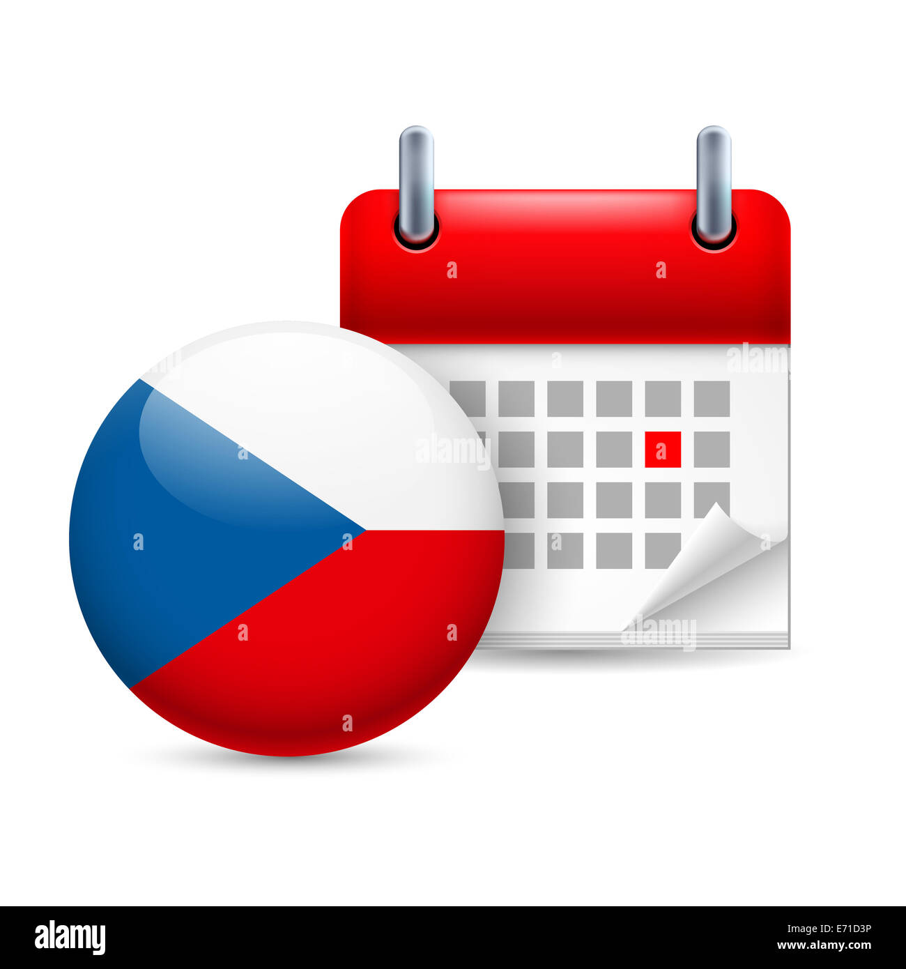 Calendar and round flag icon. National holiday in Czech Republic Stock