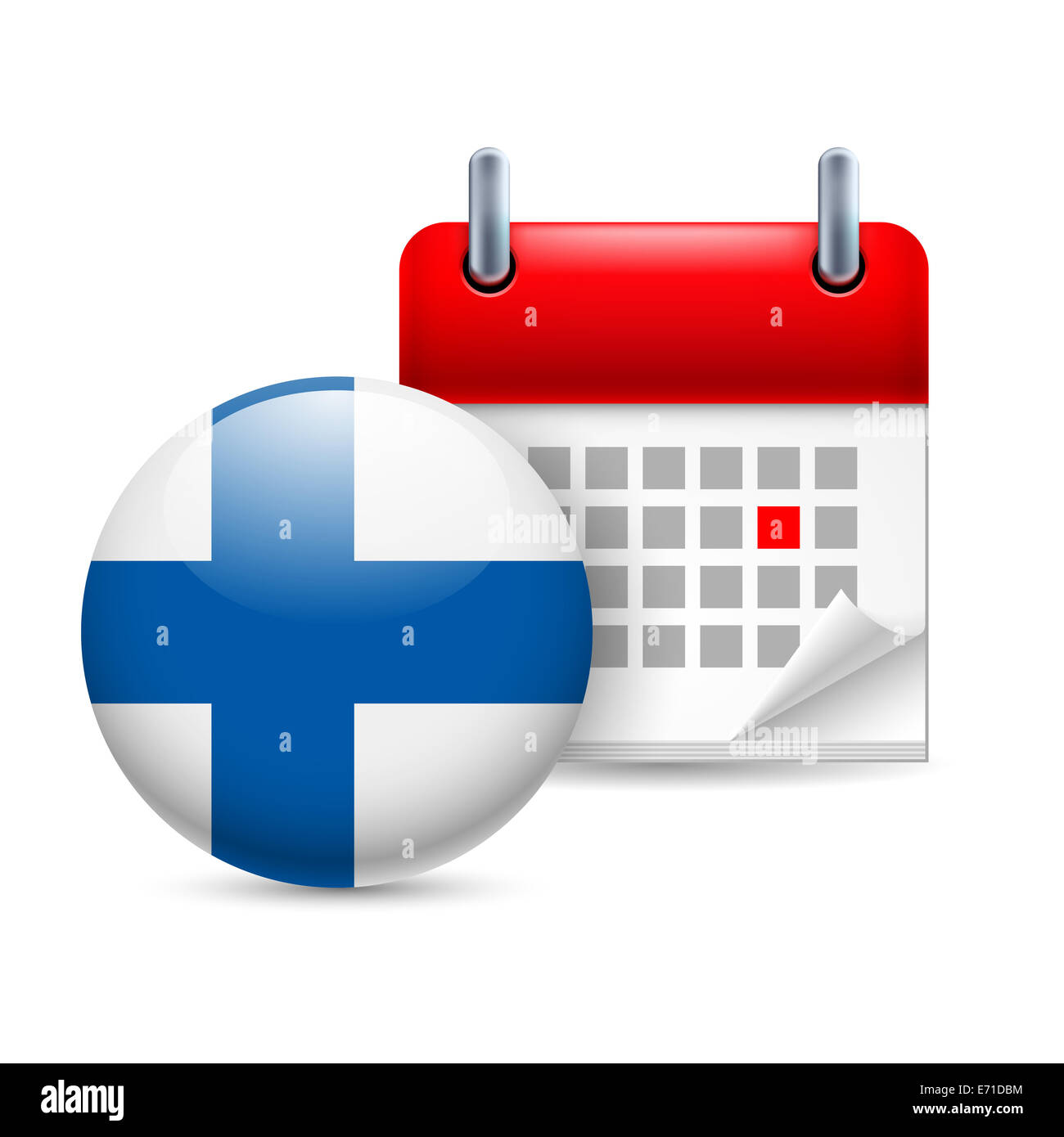 Calendar and round Finnish flag icon. National holiday in Finland Stock Photo