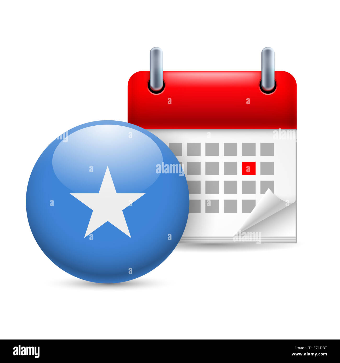 Calendar and round Somalian flag icon. National holiday in Somalia