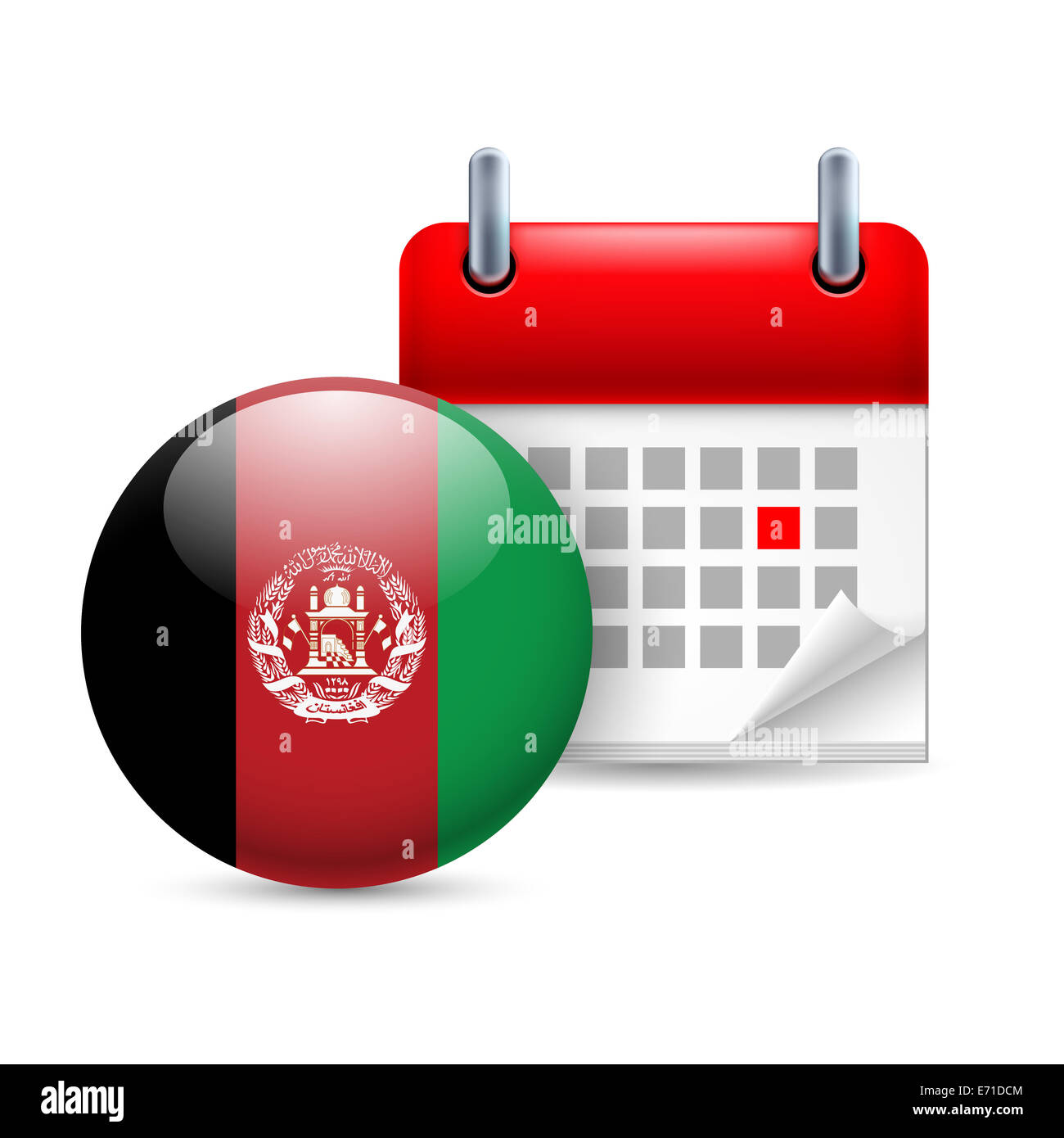 Calendar and round Afghan flag icon. National holiday in Afghanistan