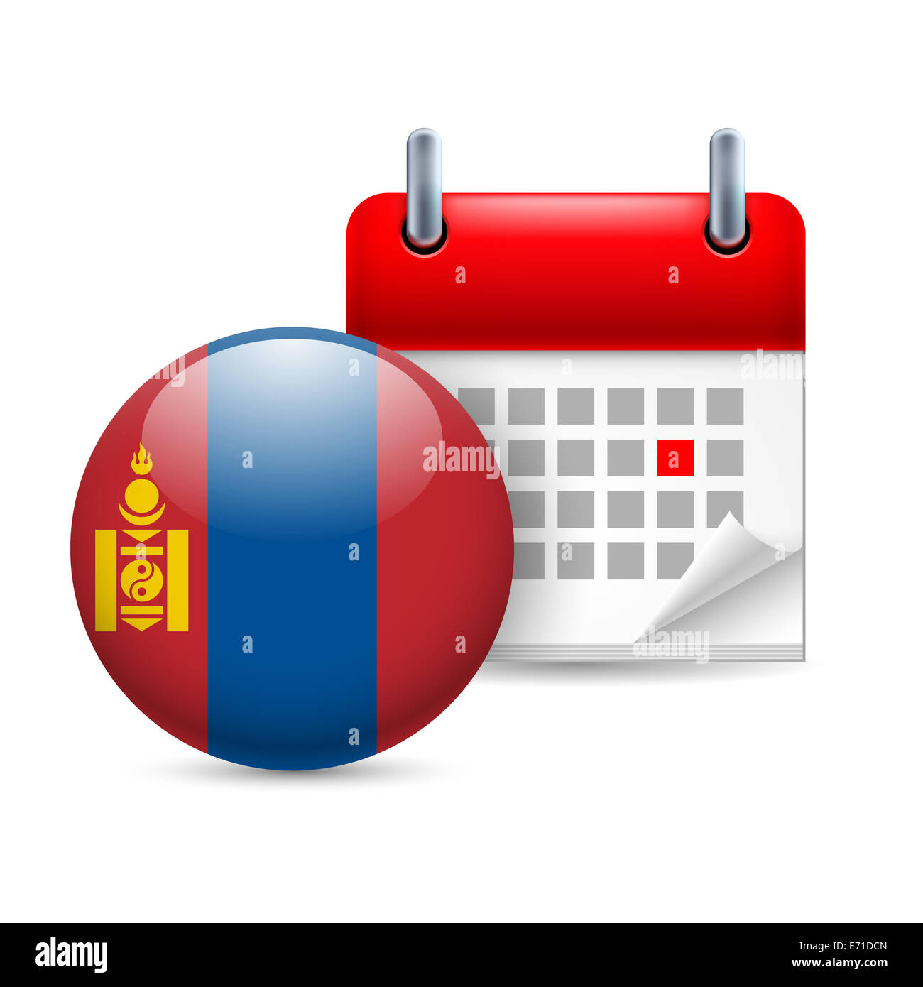 Calendar and round Mongolian flag icon. National holiday in Mongolia