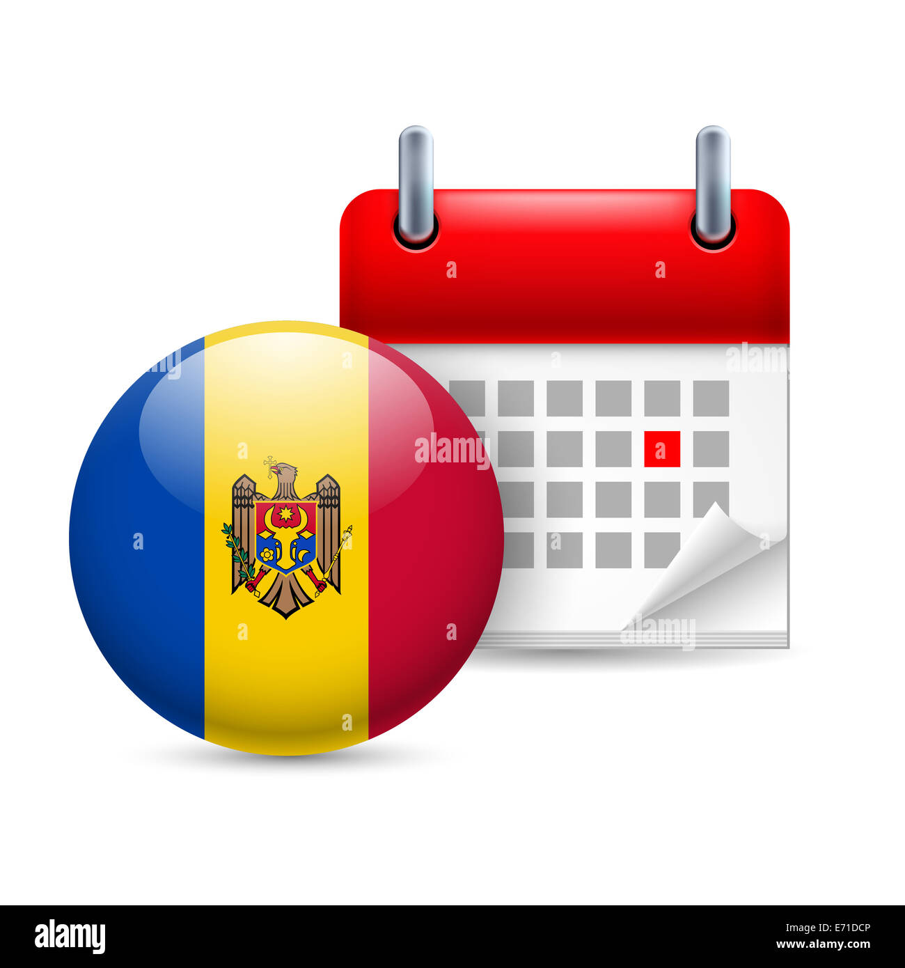 Calendar and round Moldovan flag icon. National holiday in Moldova