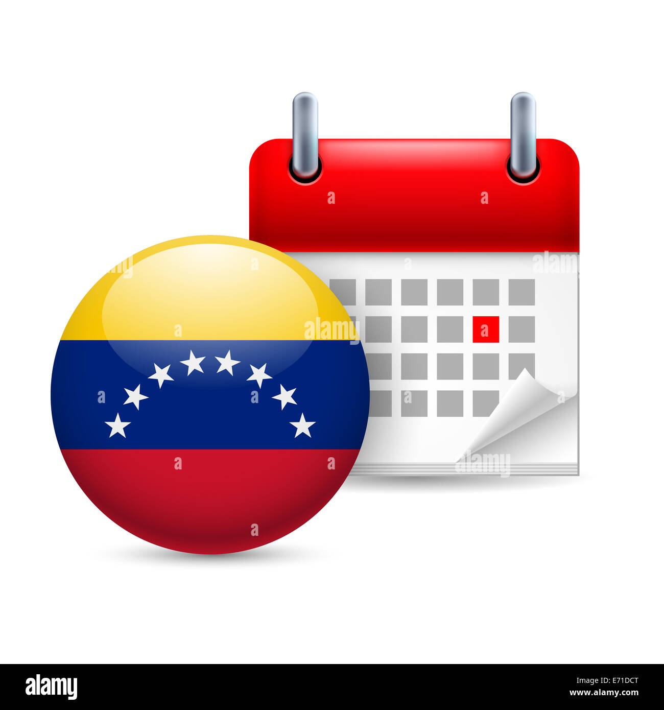 Calendar and round Venezuelan flag icon. National holiday in Venezuela
