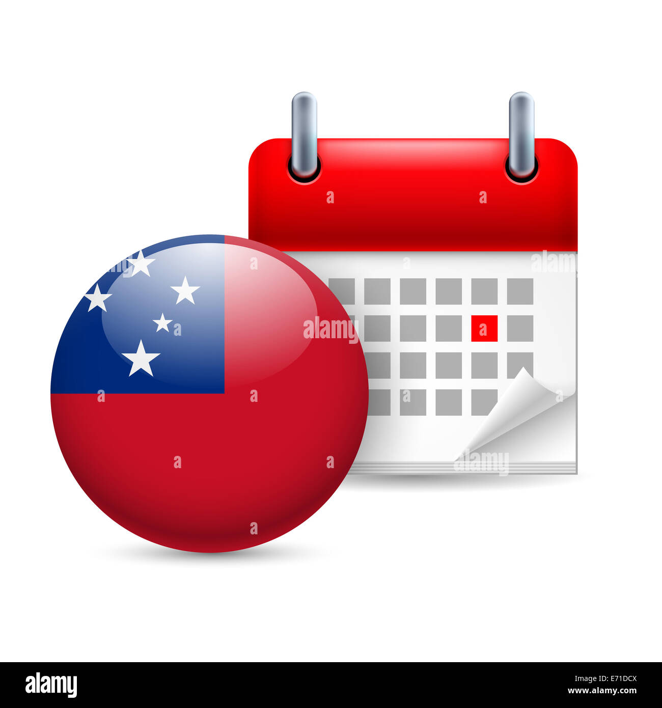 Calendar and round Samoan flag icon. National holiday in Samoa Stock