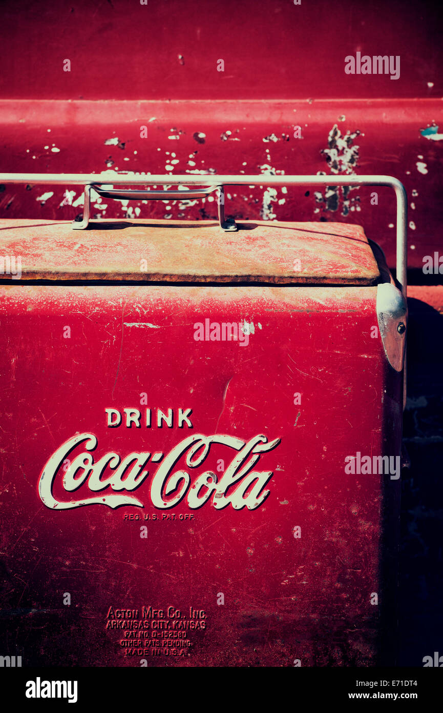 Vintage 1950s Coca Cola cooler on the back of an American truck Stock Photo