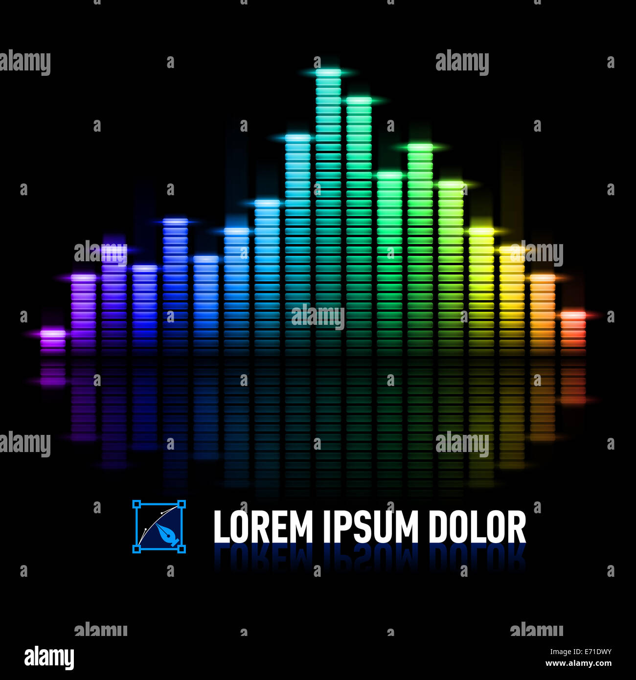 Multicolored digital equalizer with reflection over dark background ...
