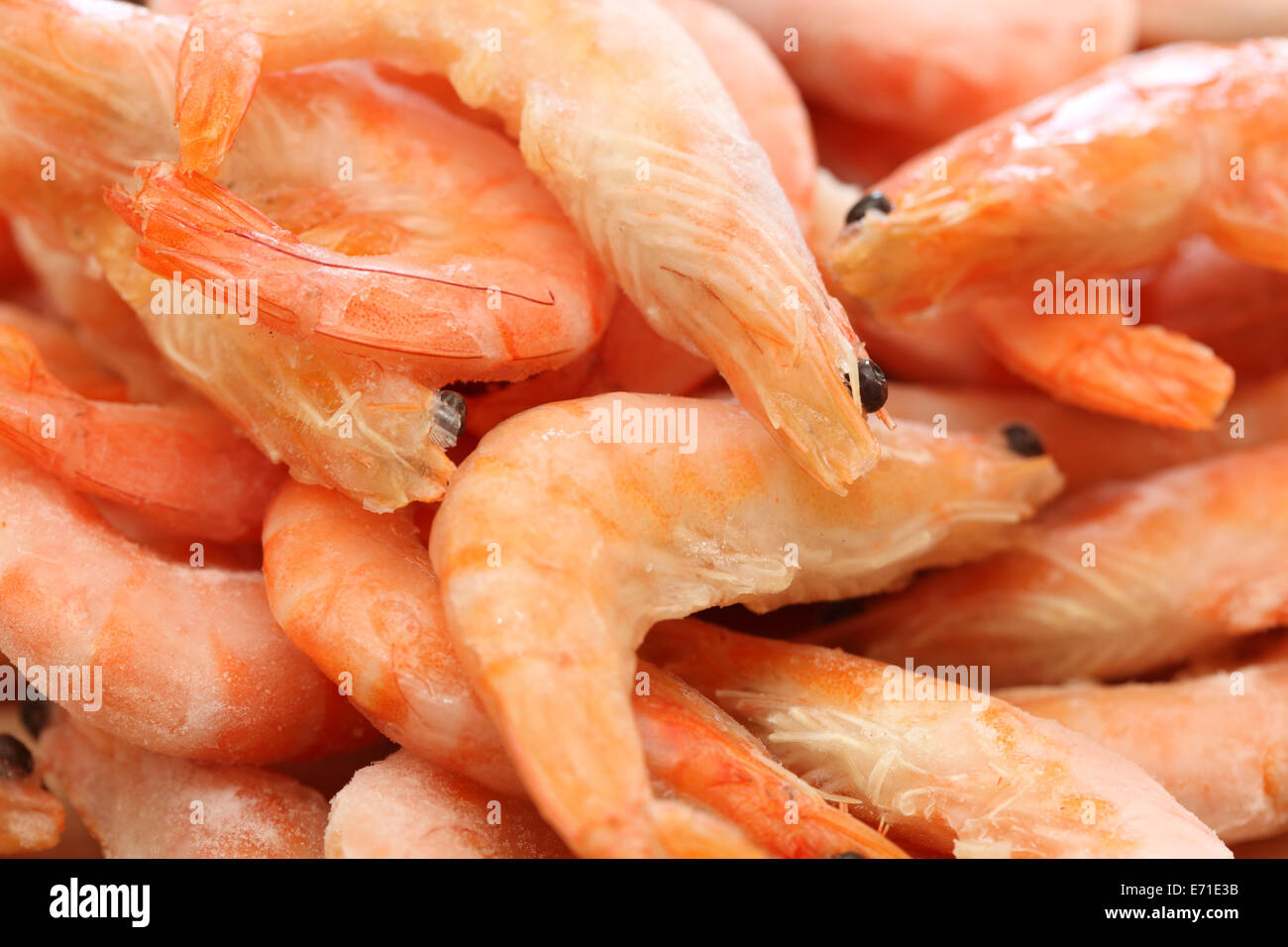 A pile of frozen shrimps. Closeup. Stock Photo