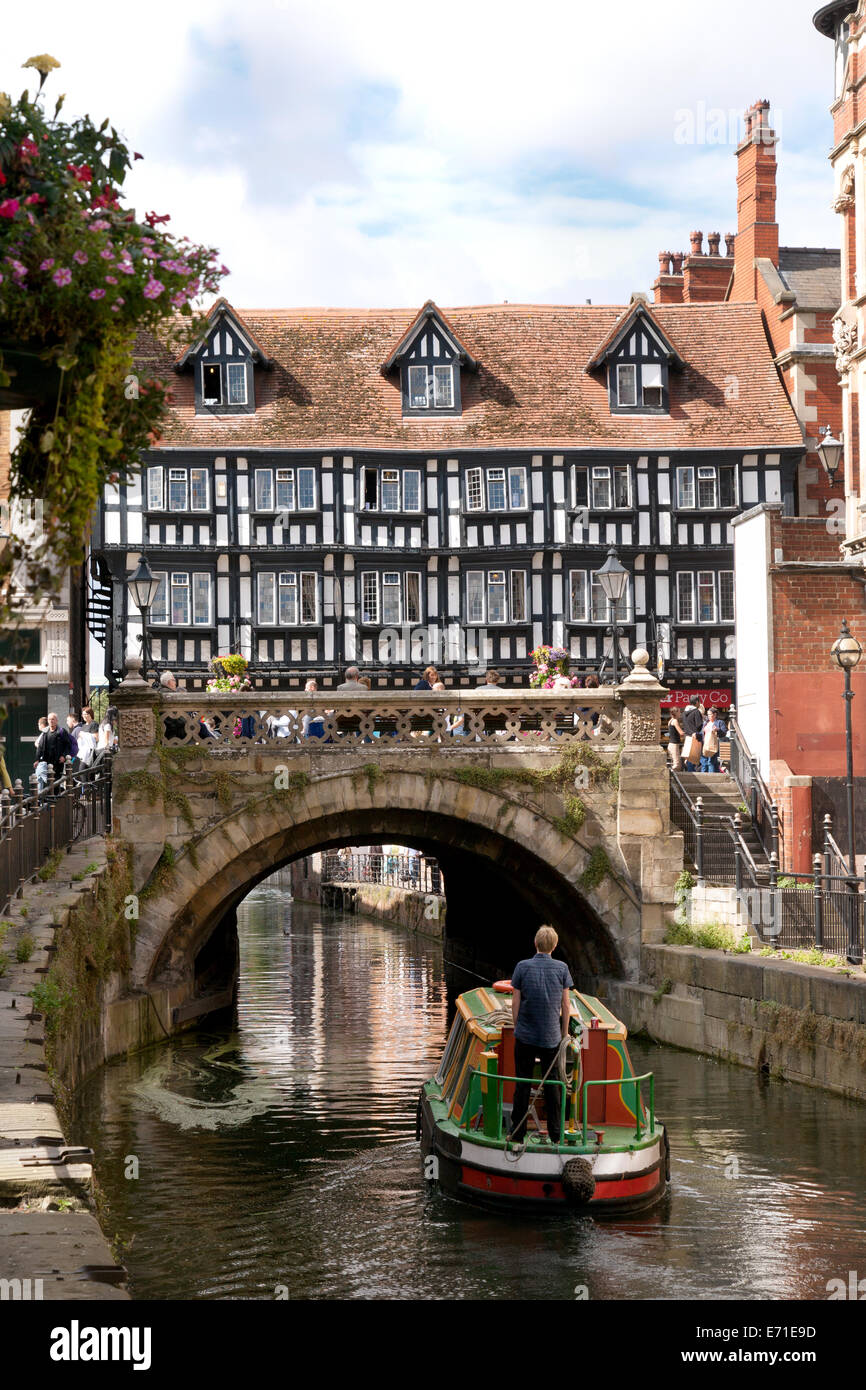The medieval High Bridge over the River Witham, Lincoln city centre, Lincoln, UK Stock Photo