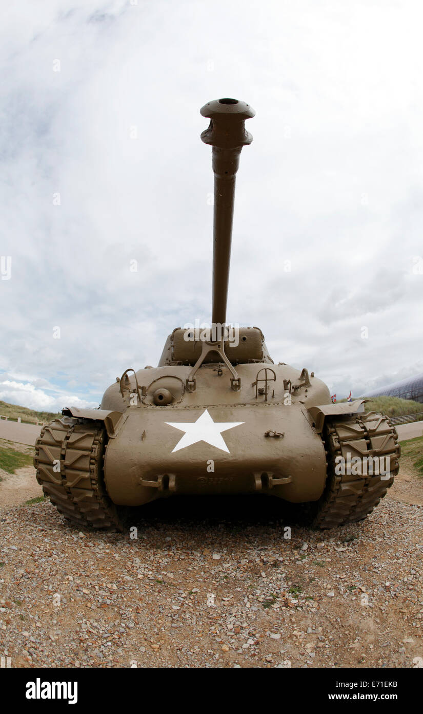 Utah Beach, Normandy France. Sherman Tank in the foreground. Stock Photo