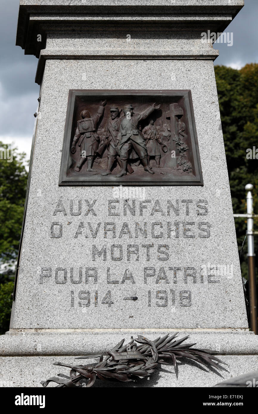 Memorial to the children of Avranches killed in the Great War, 1914-1918. Avranches, Brittany, France. Stock Photo
