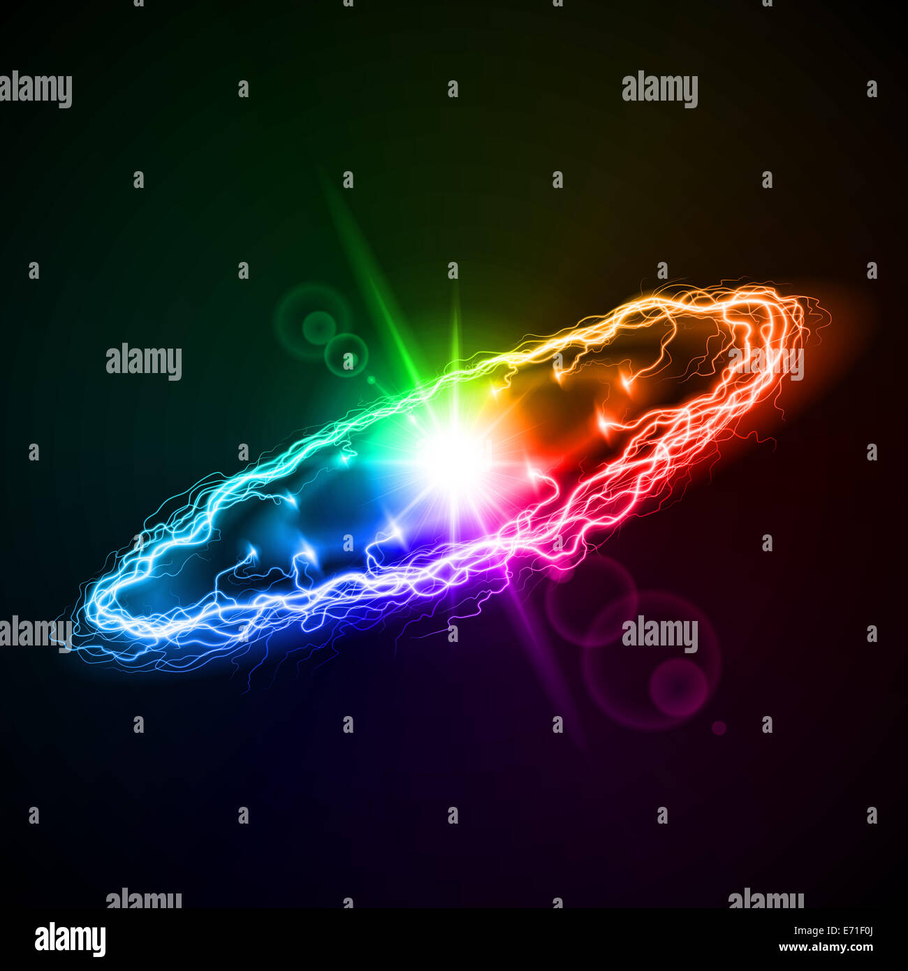 Powerful ring lightening in rainbow colors on dark background with ...