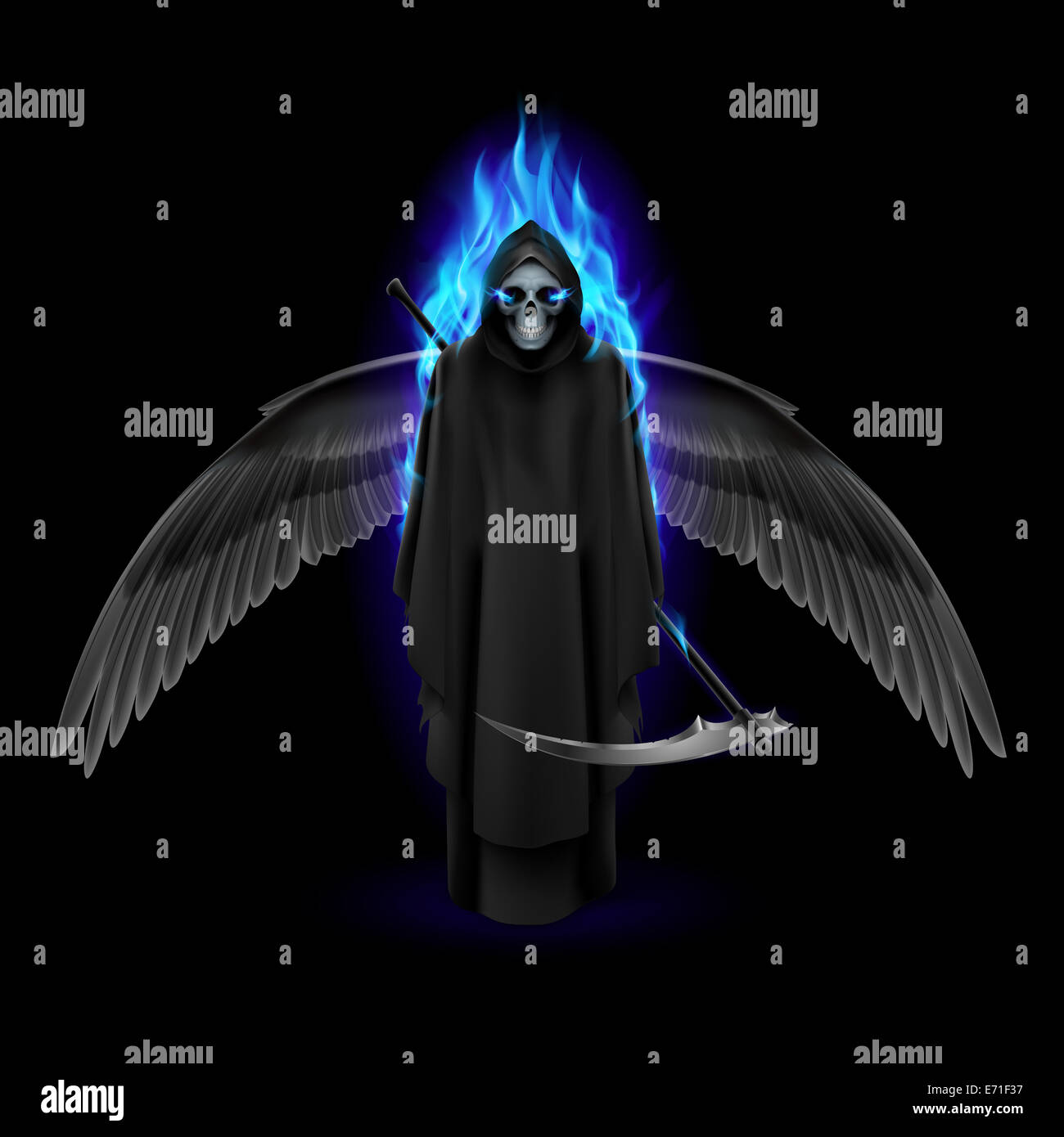 Grim Reaper with wings and blue flame Stock Photo - Alamy