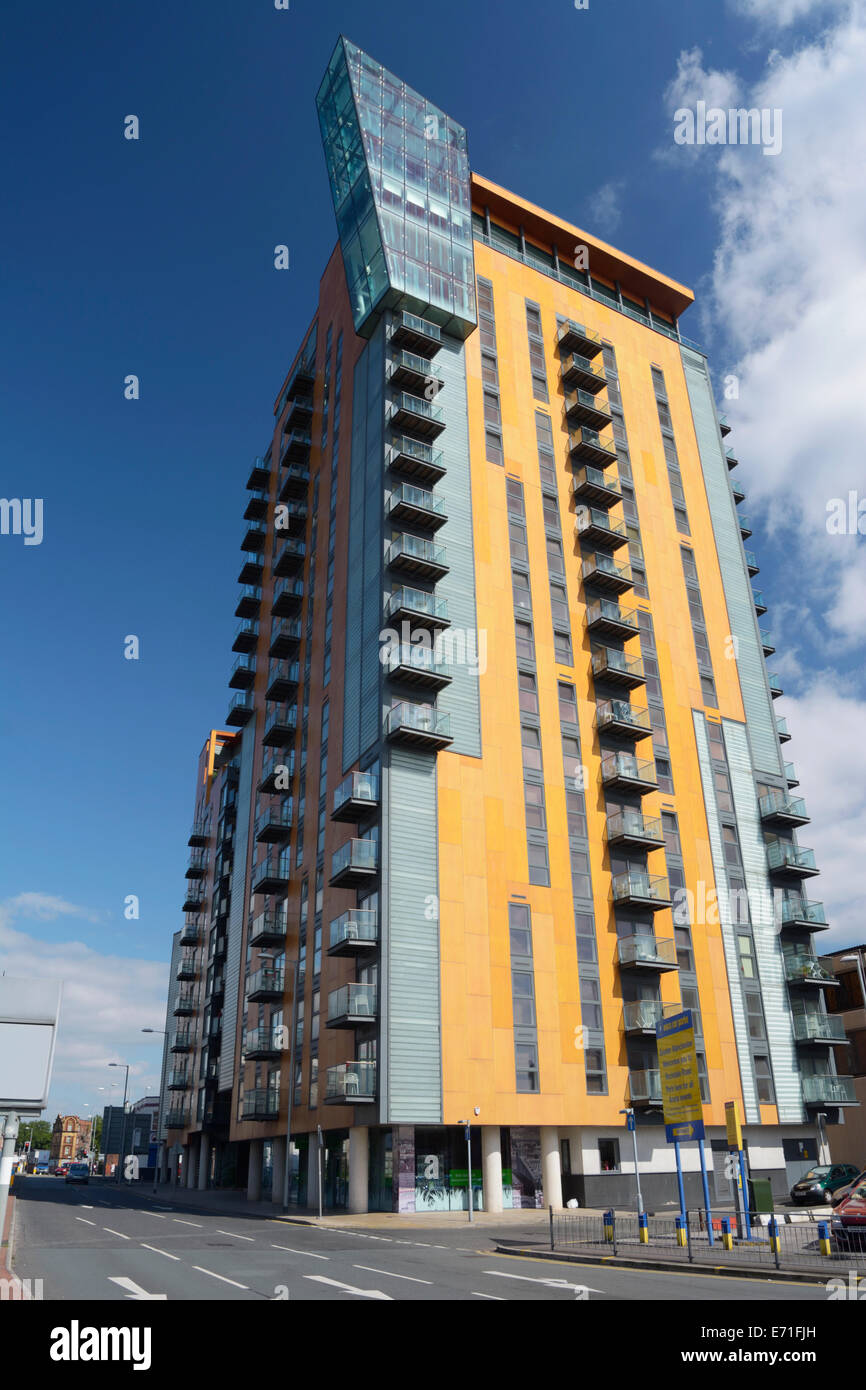Skyline Centrel on Rochdale Road, Manchester, an 18 story modern apartment hi rise accommodation. close to the Northern Quarter. Stock Photo