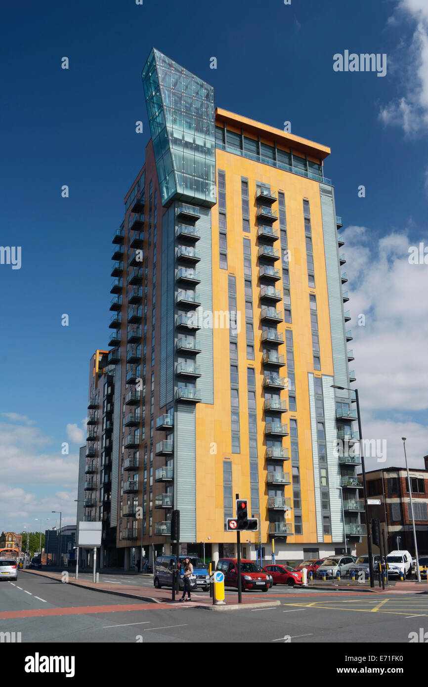 Skyline Centrel on Rochdale Road, Manchester, an 18 story modern apartment hi rise accommodation. close to the Northern Quarter. Stock Photo