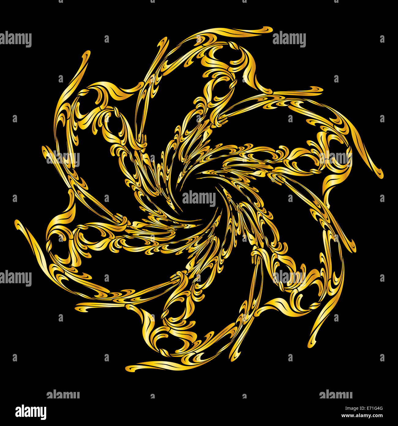 Abstract florid pattern in golden shades on black background Stock ...