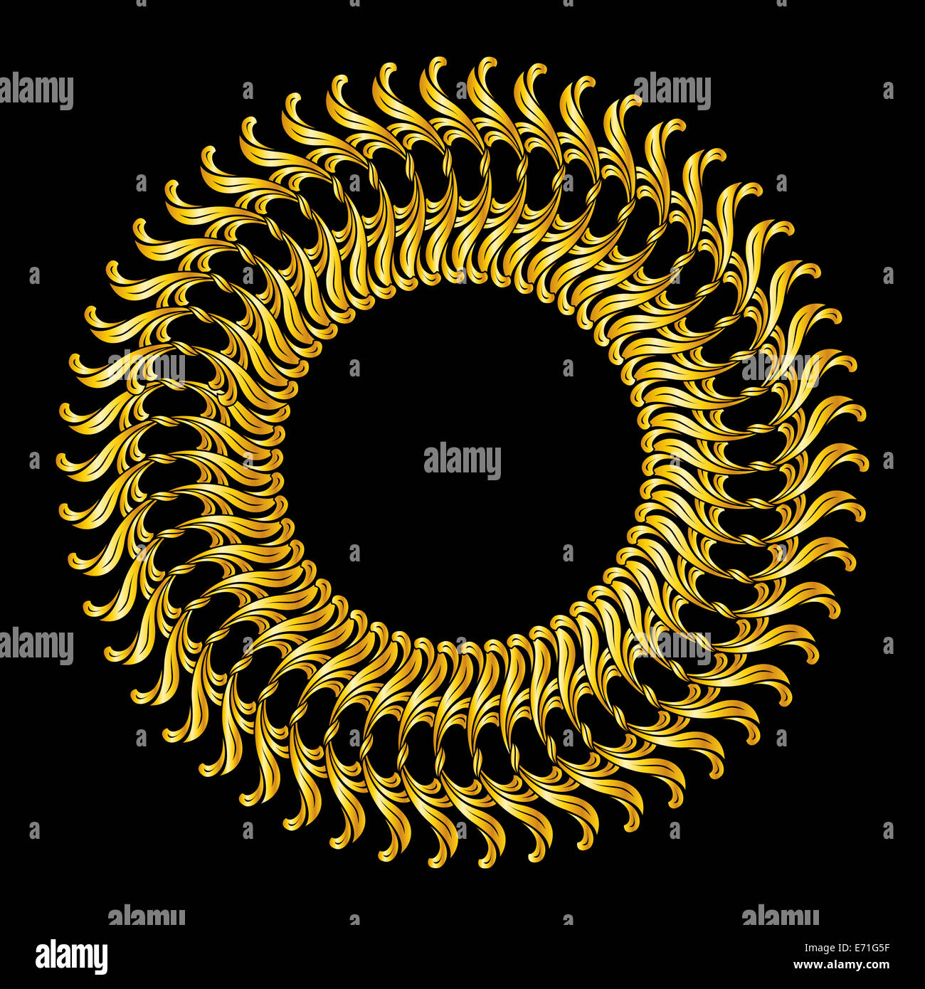 Abstract florid pattern in gold colors on black background Stock Photo ...