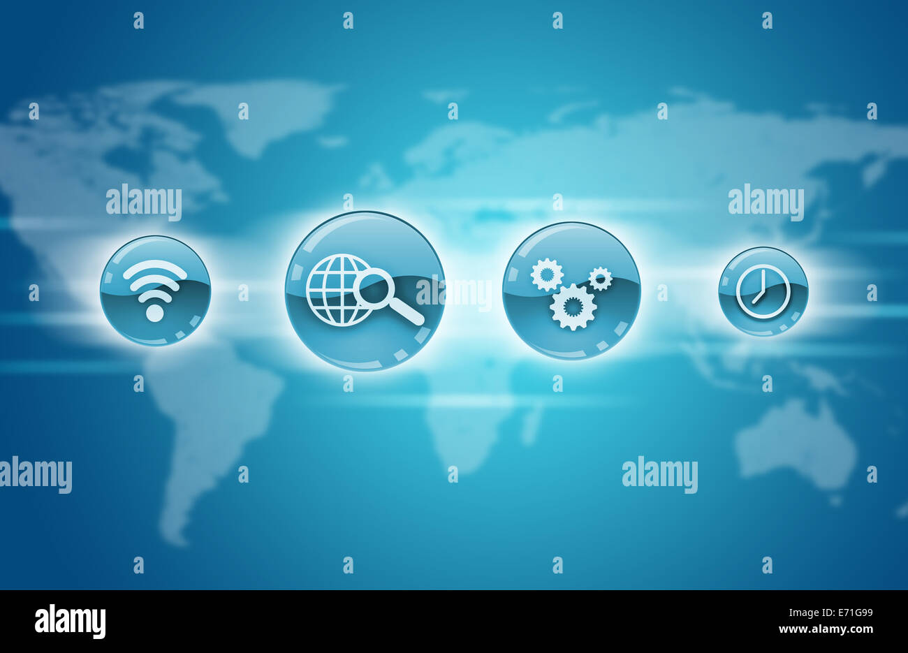World map with network icons hi-res stock photography and images - Alamy