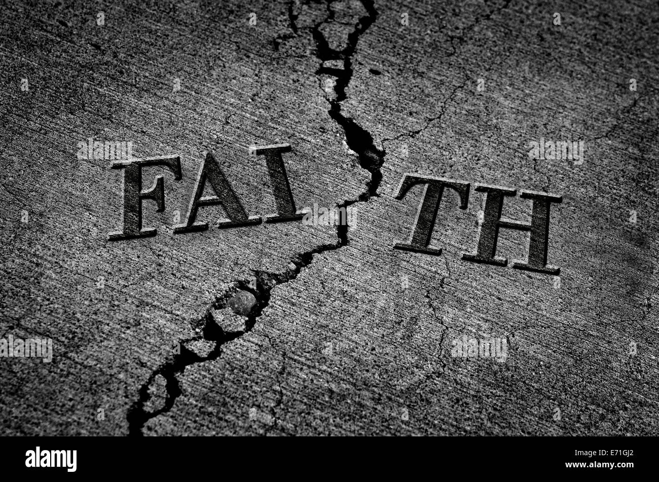 Detail Illustration of broken faith with cracked cement Stock Photo