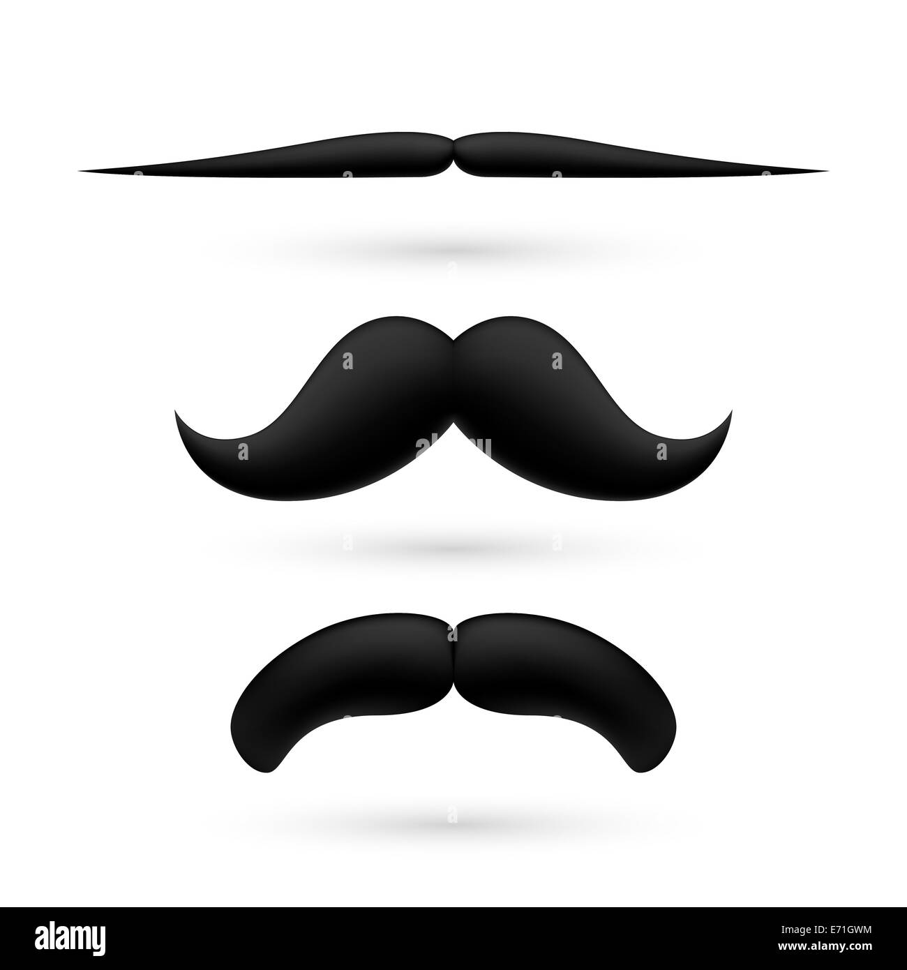 A set of three black wax moustache on white background Stock Photo - Alamy